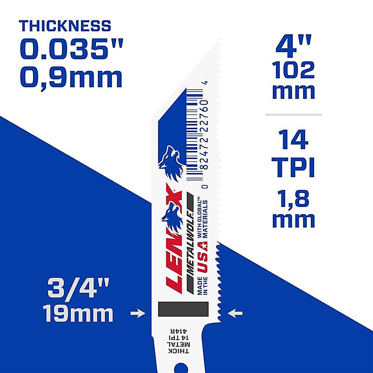 Lenox - 22760OSB414R - 4 in. Bi-Metal Reciprocating Saw Blade 14 TPI - 1/Pack