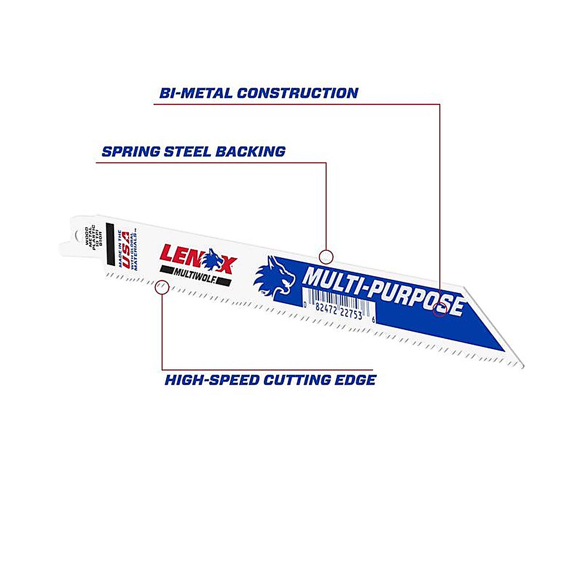 Lenox - 22753OSB810R - 8 in. Bi-Metal Reciprocating Saw Blade 10 TPI - 1/Pack