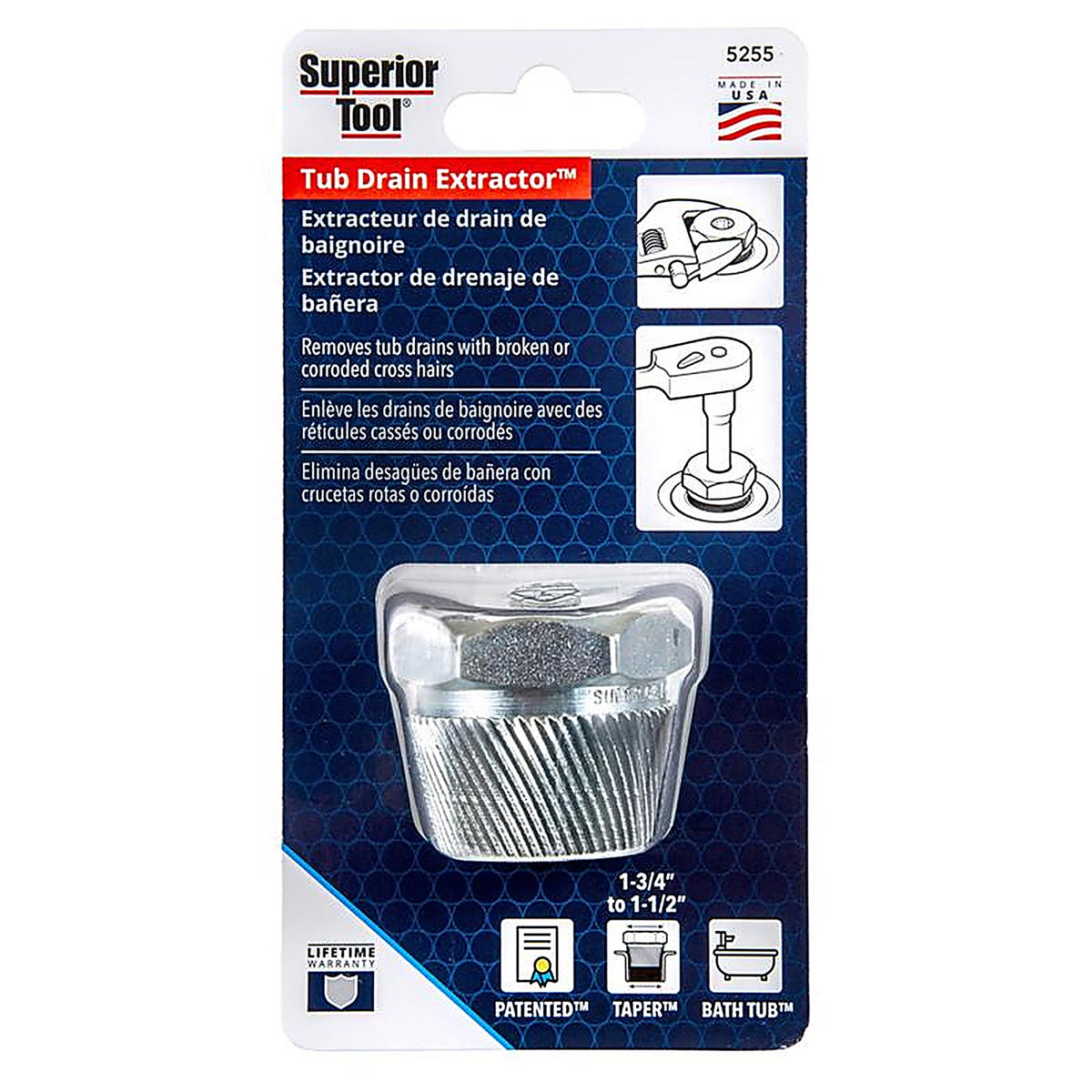 Superior Tool - 5255 - 1-1/2 in. L Tub Drain Extractor