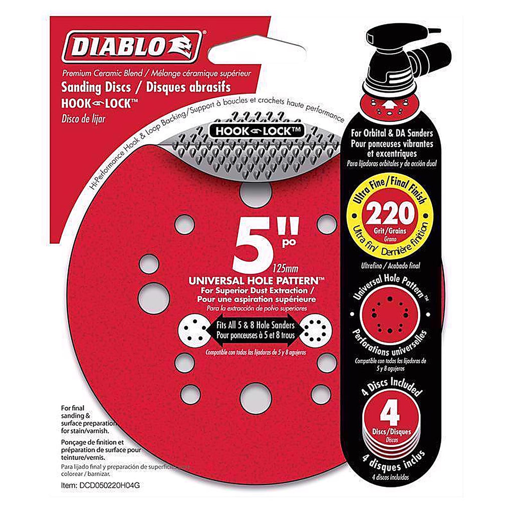 Diablo - DCD050220H04G - 5 in. Ceramic Blend Hook and Lock Sanding Disc 220 Grit Ultra Fine 4 pk