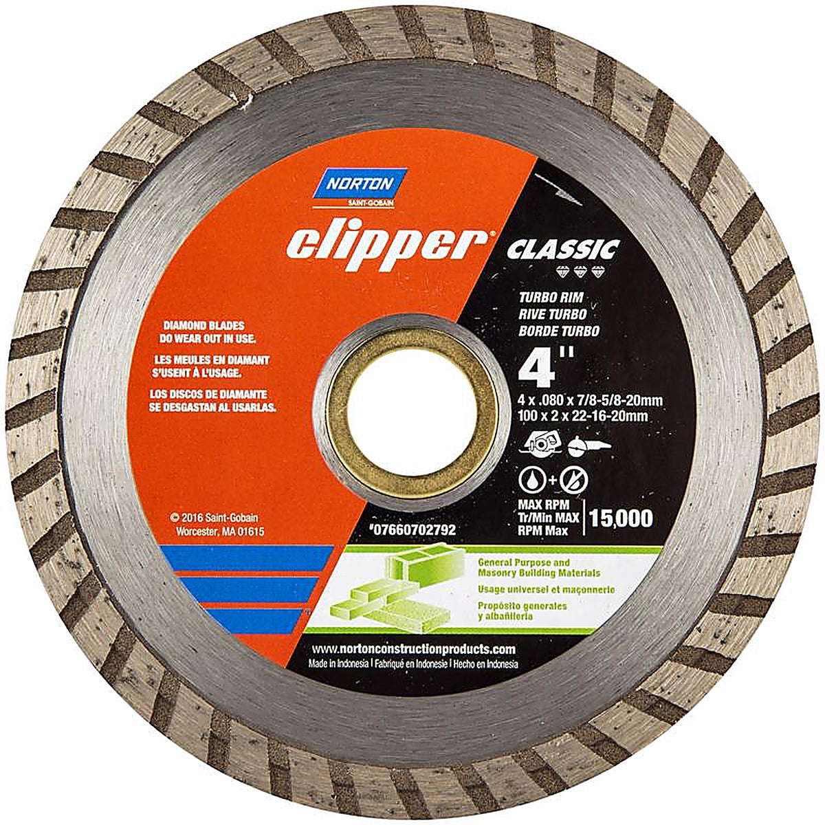 Norton - 7660702792 - Classic 4 Dia. x 5/8 and 7/8 Diamond Turbo Saw Blade 1