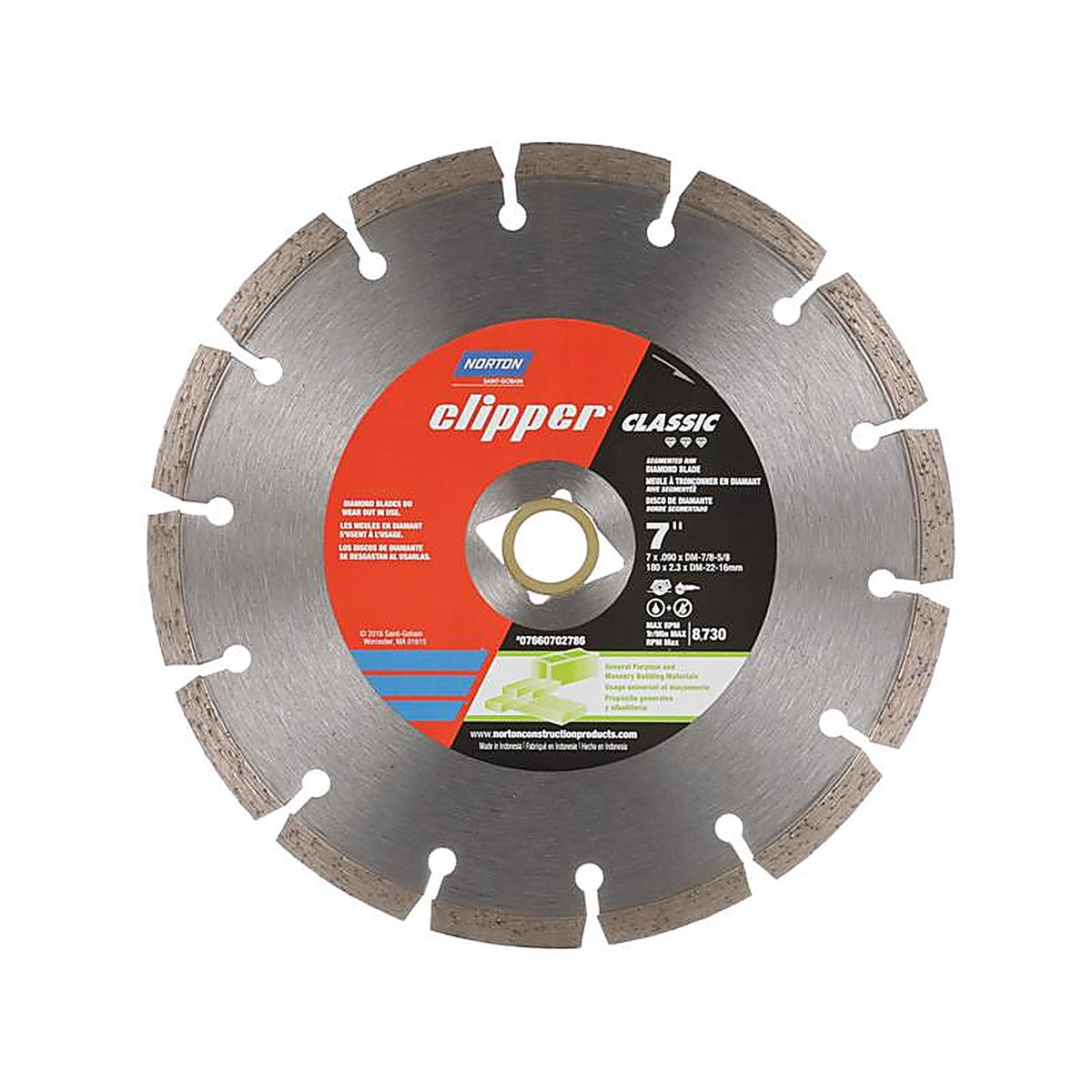 Norton - 07660702786 - Clipper 7 in. D X 5/8 and 7/8 in. Diamond Segmented Rim Saw Blade 14 teeth 1 pk