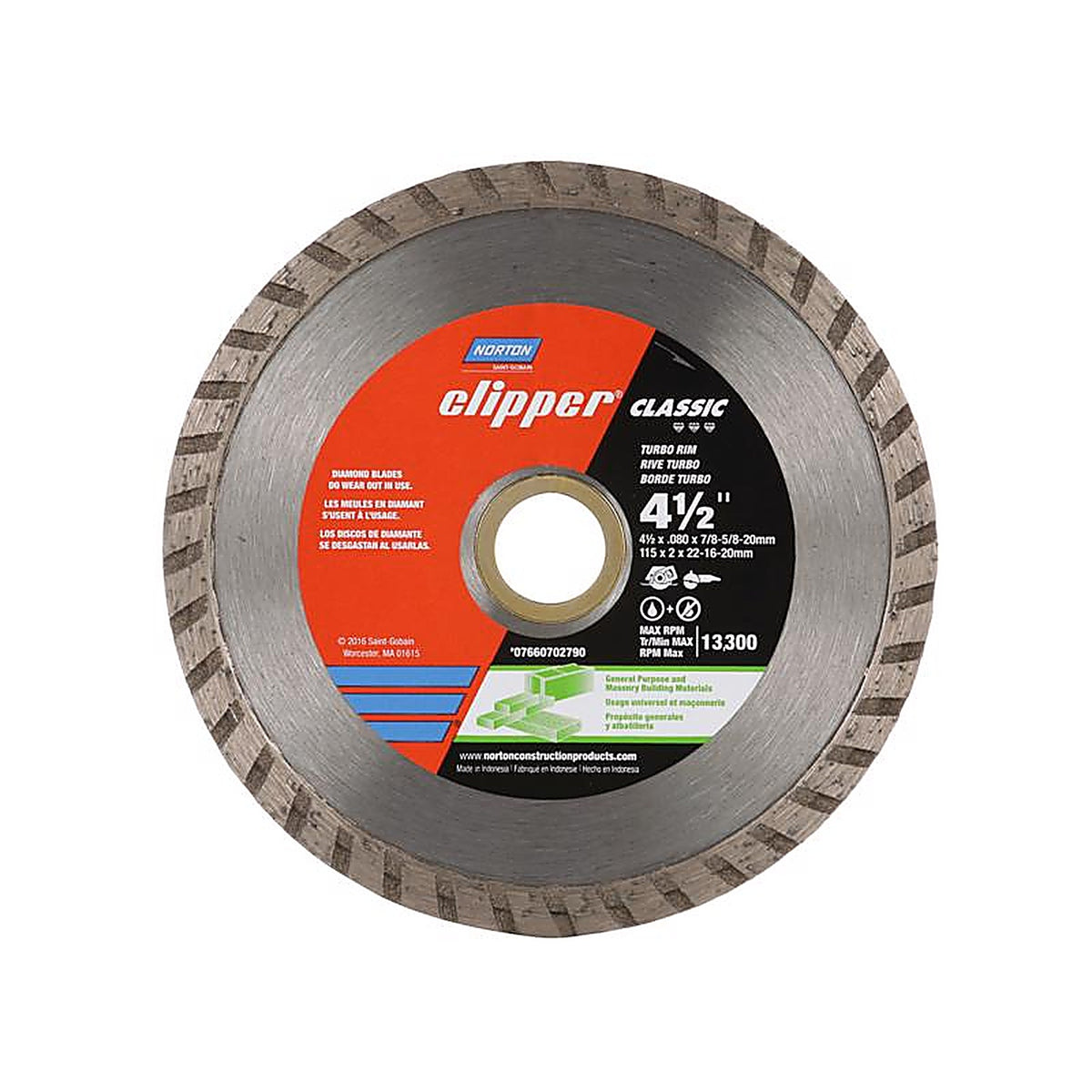 Norton - 7660702790 - 4-1/2 Dia. x 5/8 and 7/8 Diamond Turbo Diamond Saw Blade 1
