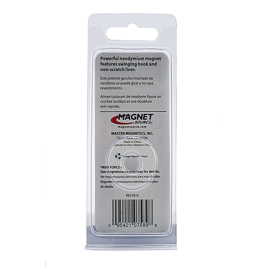 Master Magnetics - 7589 - .225 in. Neodymium Magnetic Hook 40 lb. pull 35 MGOe Silver 1/pc.