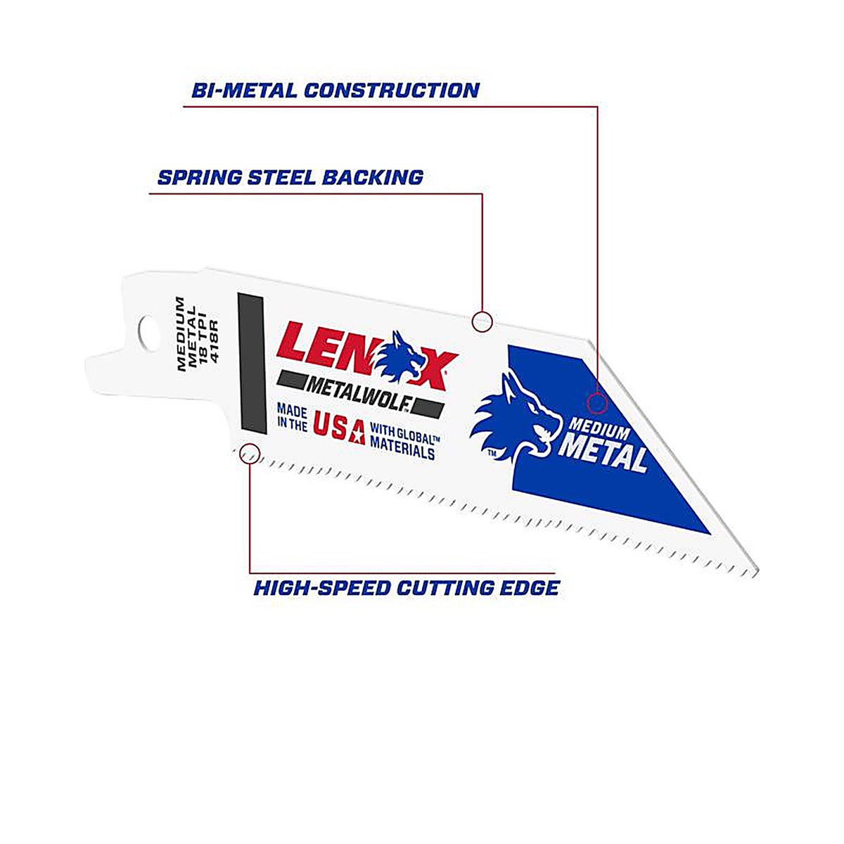 Lenox - 20552418R - 4 in. Bi-Metal Reciprocating Saw Blade 18 TPI 5 pk