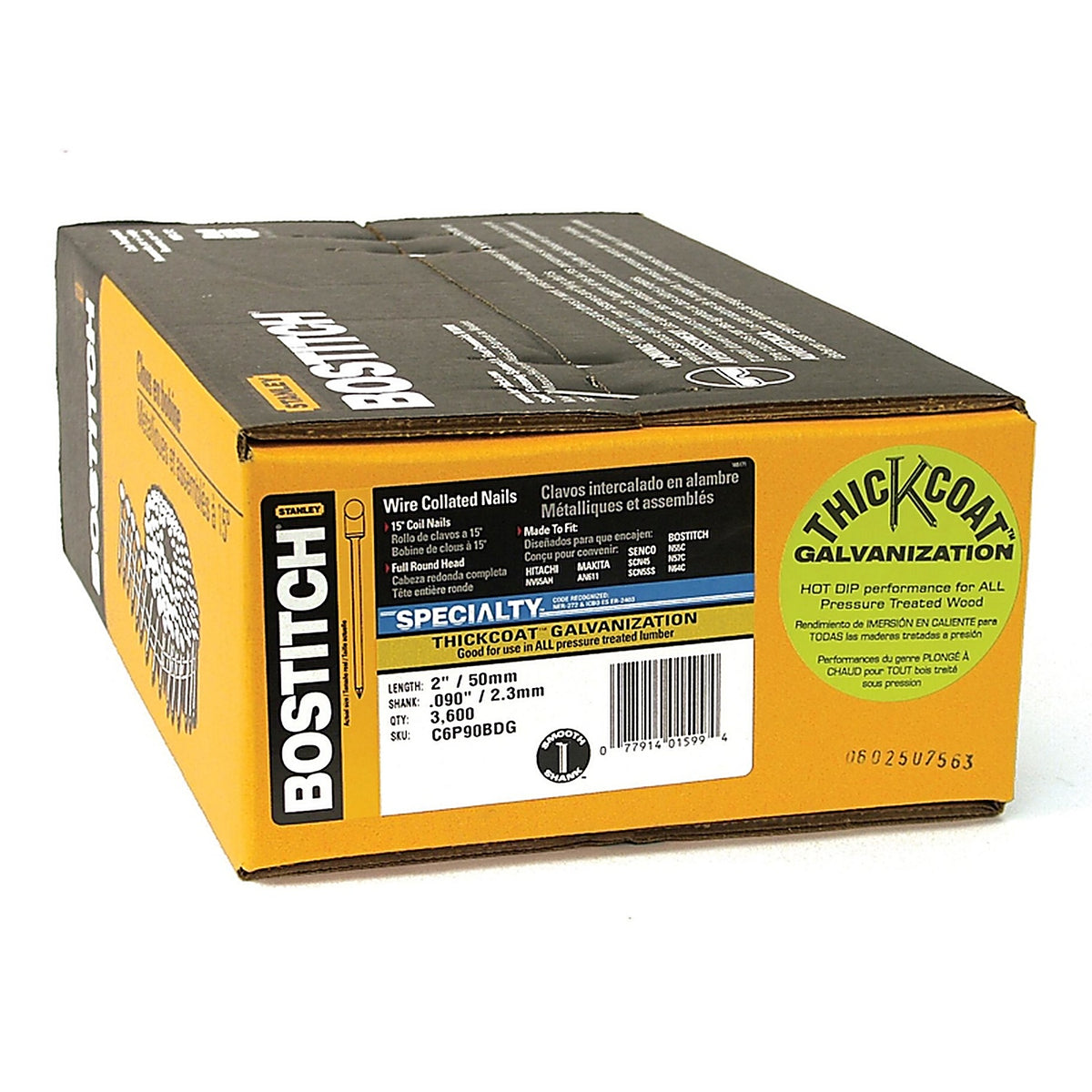 Bostitch - C6P90BDG - 2 in. L X 11 Ga. Angled Coil Galvanized Siding Nails 15 deg 3600 pk
