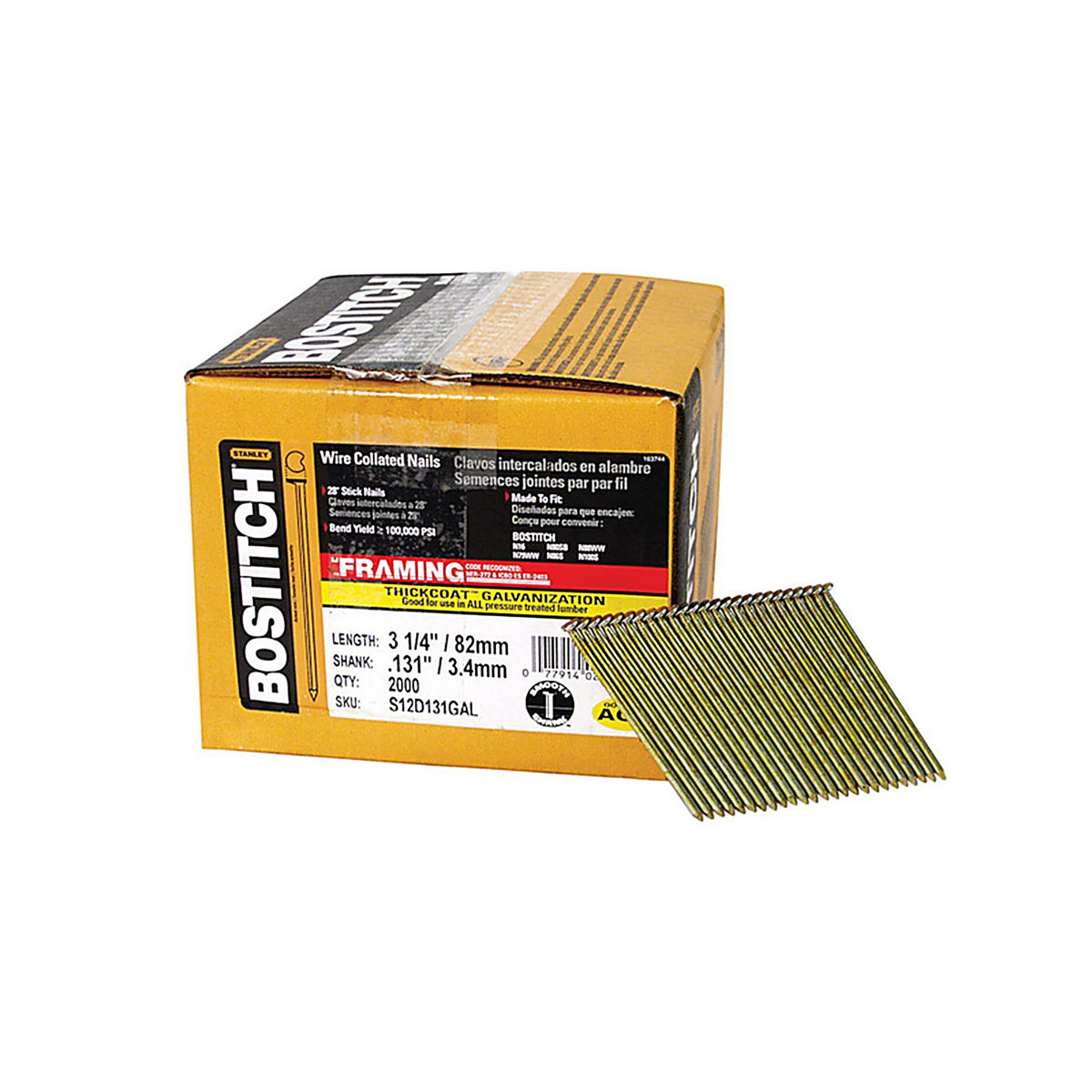 Bostitch - S12D131GAL-FH - 3-1/4 in. L X 10 Ga. Angled Strip Hot-Dip Galvanized Framing Nails 28 deg 2,000 pk