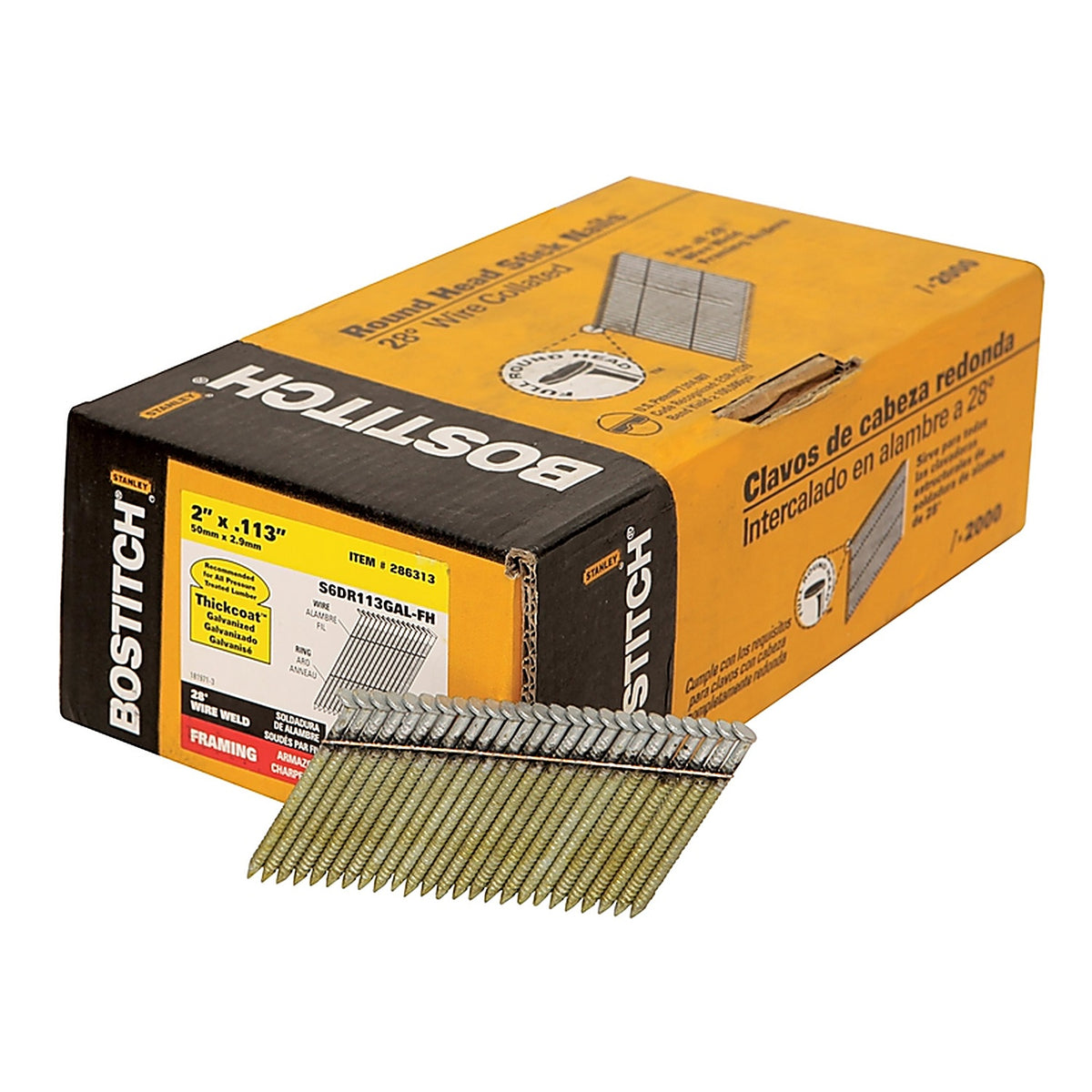 Bostitch - S6DR113GAL-FH - 2 in. L X 11 Ga. Straight Strip Galvanized Stick Nails 28 deg 2,000 pk