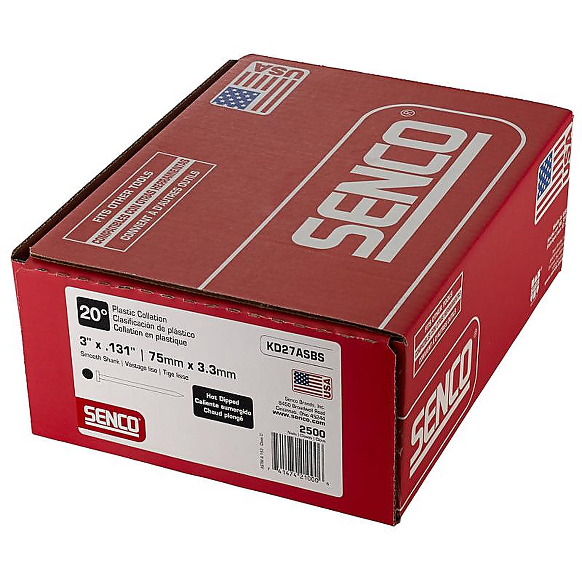 Senco - KD27ASBS - 3 in. L X 16 Ga. Angled Strip Hot-Dip Galvanized Framing Nails 20 deg 2,500 pk