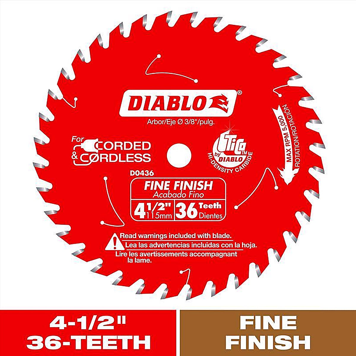 Diablo - D0436X - 4-1/2 in. D X 3/8 in. S TiCo Hi-Density Carbide Saw Blade 36 teeth 1 pc