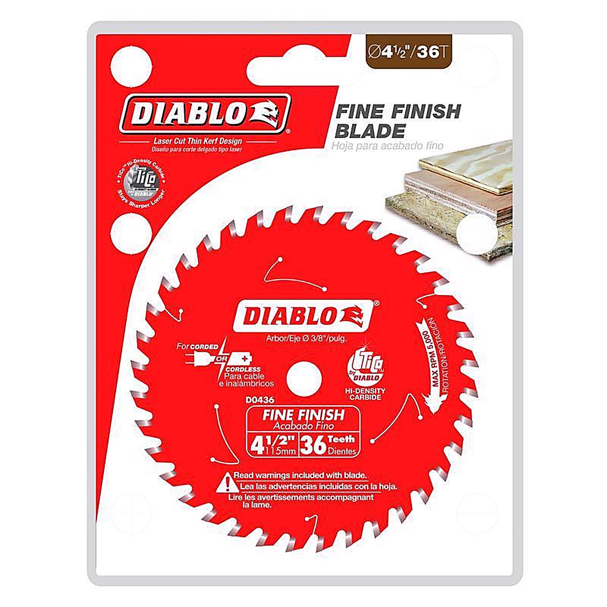 Diablo - D0436X - 4-1/2 in. D X 3/8 in. S TiCo Hi-Density Carbide Saw Blade 36 teeth 1 pc