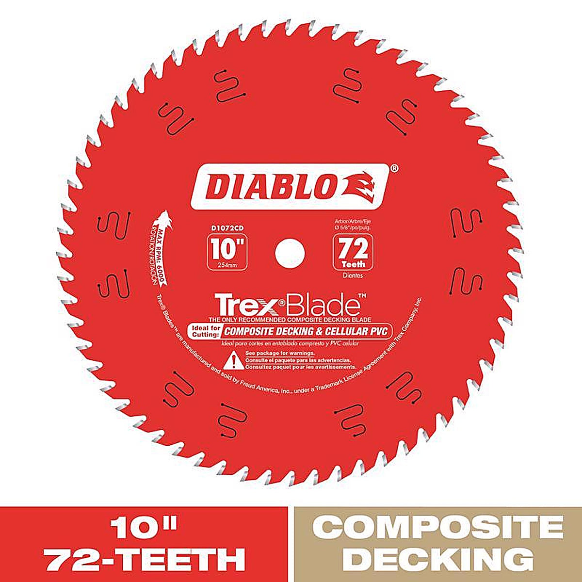 Diablo - D1072CD - TrexBlade 10 in. D X 5/8 in. S Carbide Saw Blade 72 teeth 1 pk