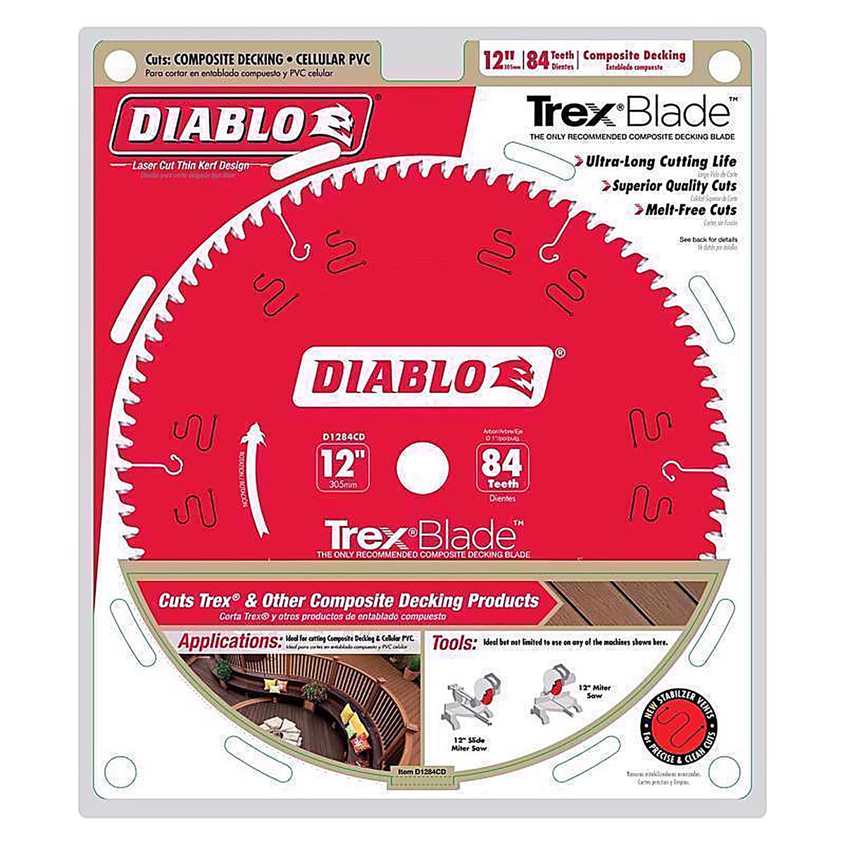 Diablo - D1284CD - TrexBlade 12 in. D X 1 in. S Carbide Saw Blade 84 teeth 1 pk
