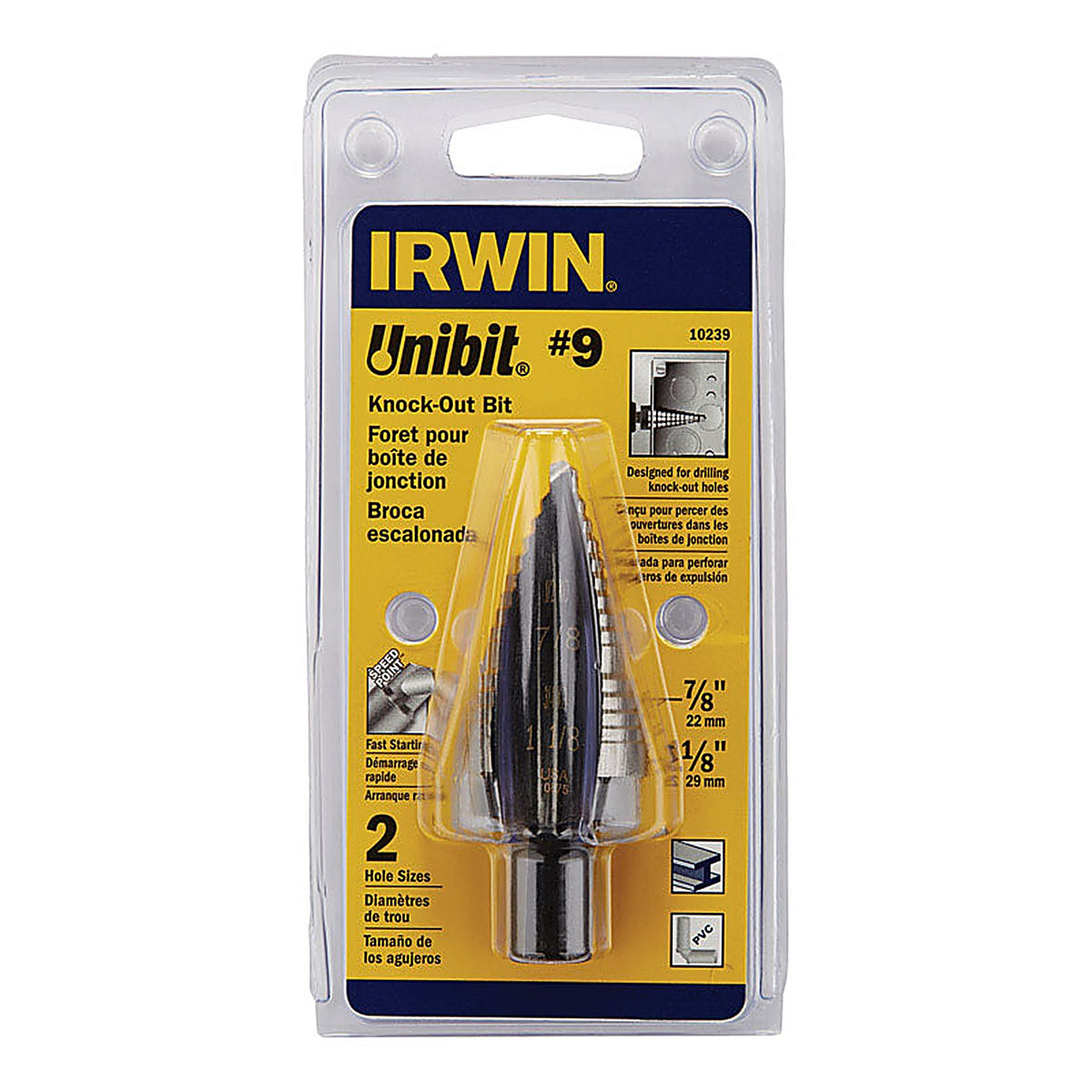 Irwin - 10239 - Unibit #9 X 6 in. L High Speed Steel Step Drill Bit Square Shank 1 pc
