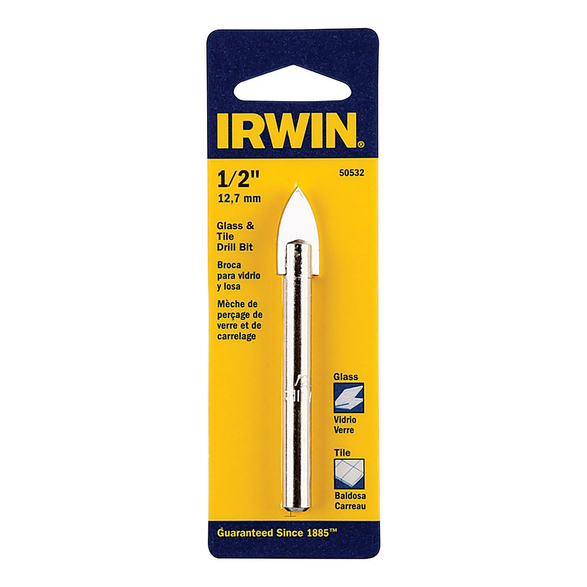 Irwin - 50532 - 1/2 in. X 3 in. L Carbide Tipped Glass/Tile Drill Bit Straight Shank 1 pk