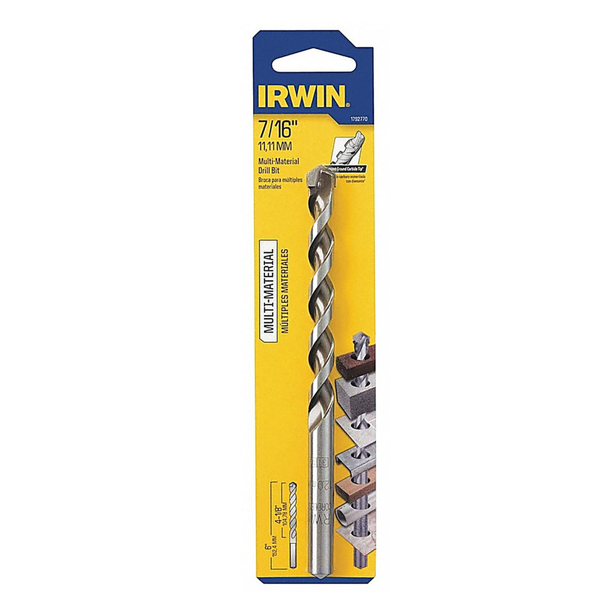 Irwin - 1792770 - Jobber 7/16 in. X 5 in. L Multi-Material Jobber Length Masonry Drill Bit Straight Shank 1 pc