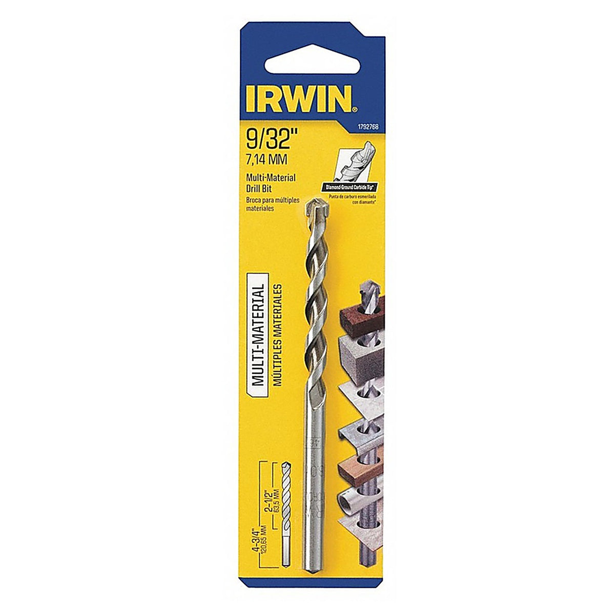 Irwin - 1792768 - 9/32 in. X 4 in. L Multi-Material Jobber Length Masonry Drill Bit Straight Shank 1 pc