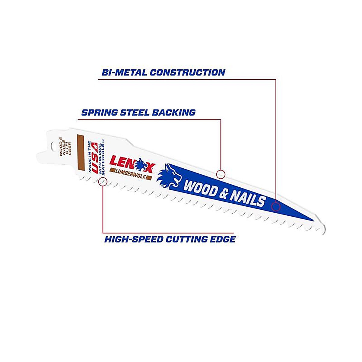 Lenox - 20530B656R - LUMBERWOLF 6 in. Bi-Metal Reciprocating Saw Blade 6 TPI 25 pk