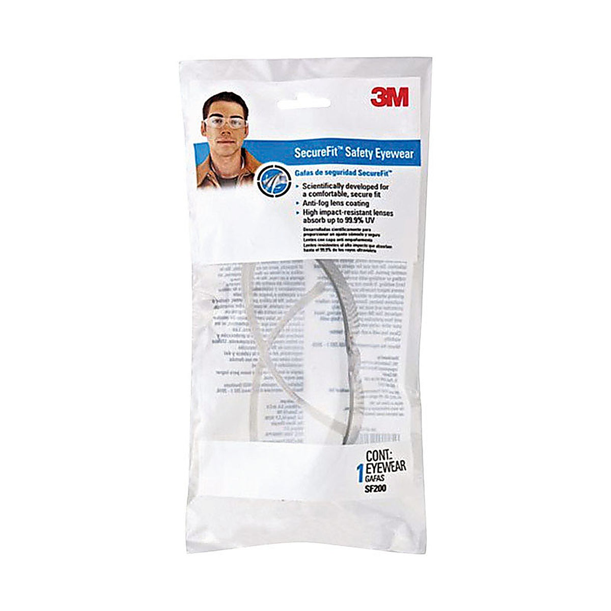 3M - SF200-PV6 - SecureFit Anti-Fog Safety Glasses Clear Lens Clear Frame 1 pc