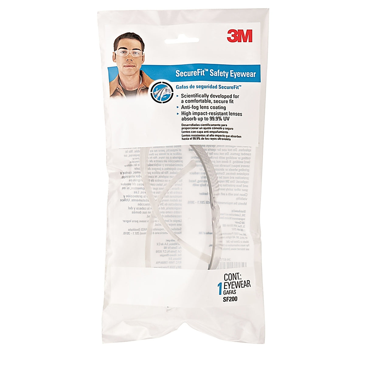 3M - SF200-PV6 - SecureFit Anti-Fog Safety Glasses Clear Lens Clear Frame 1 pc