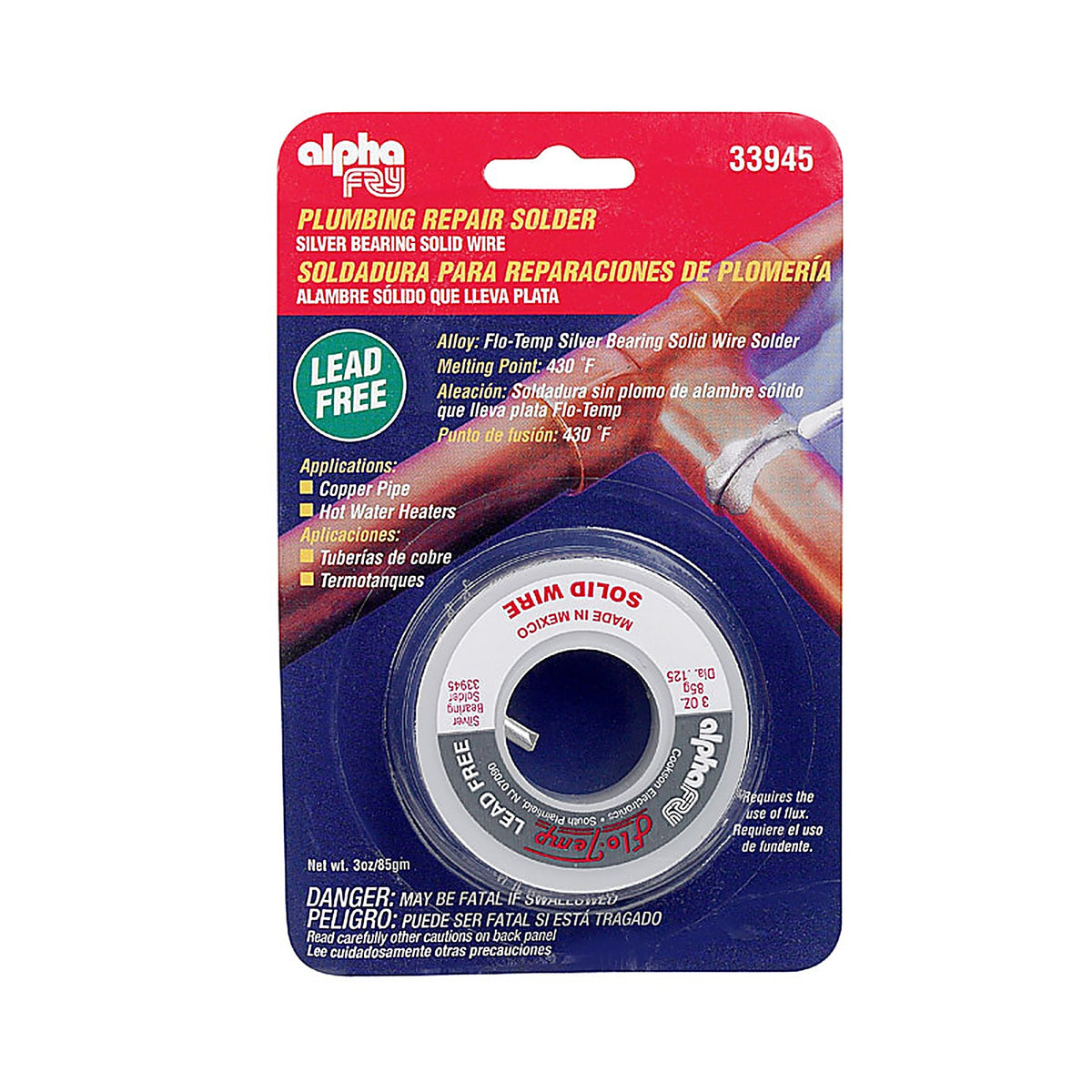 Alpha Fry - 33945 - 3 oz Lead-Free Plumbing Solder 0.125 in. D Silver-Bearing Alloy 1 pc