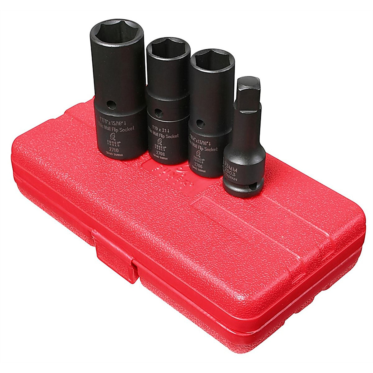 Sunex Tools - 2724 - 1/2 in Drive, SAE & Metric Deep Thin Wall Flip Socket Set, 4 Pc.