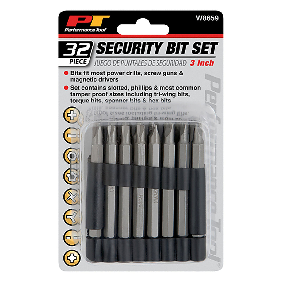 Performance Tool - W8659 - Assorted 3 in. L Security Bit Set Multi-Material 32 pc