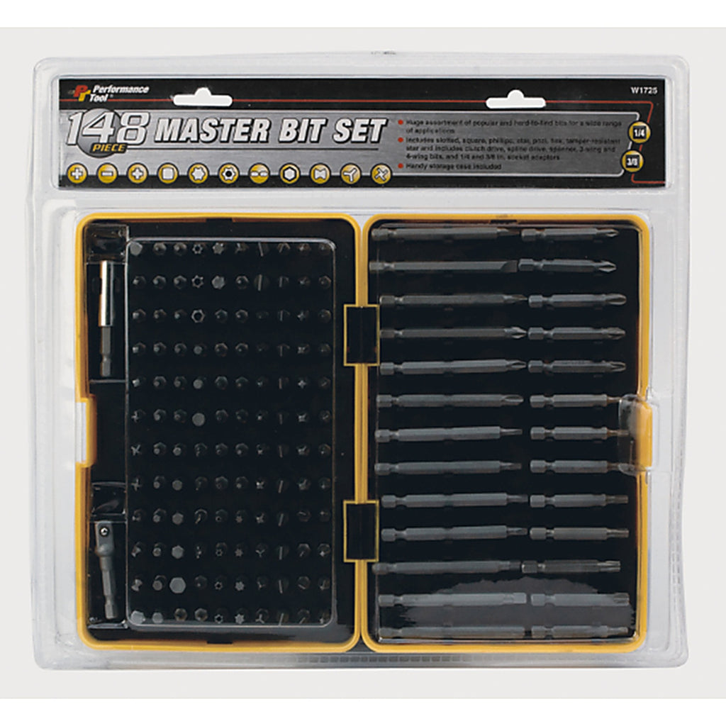 Performance Tool - W1725 - Assorted Master Bit Set Multi-Material 148 pc