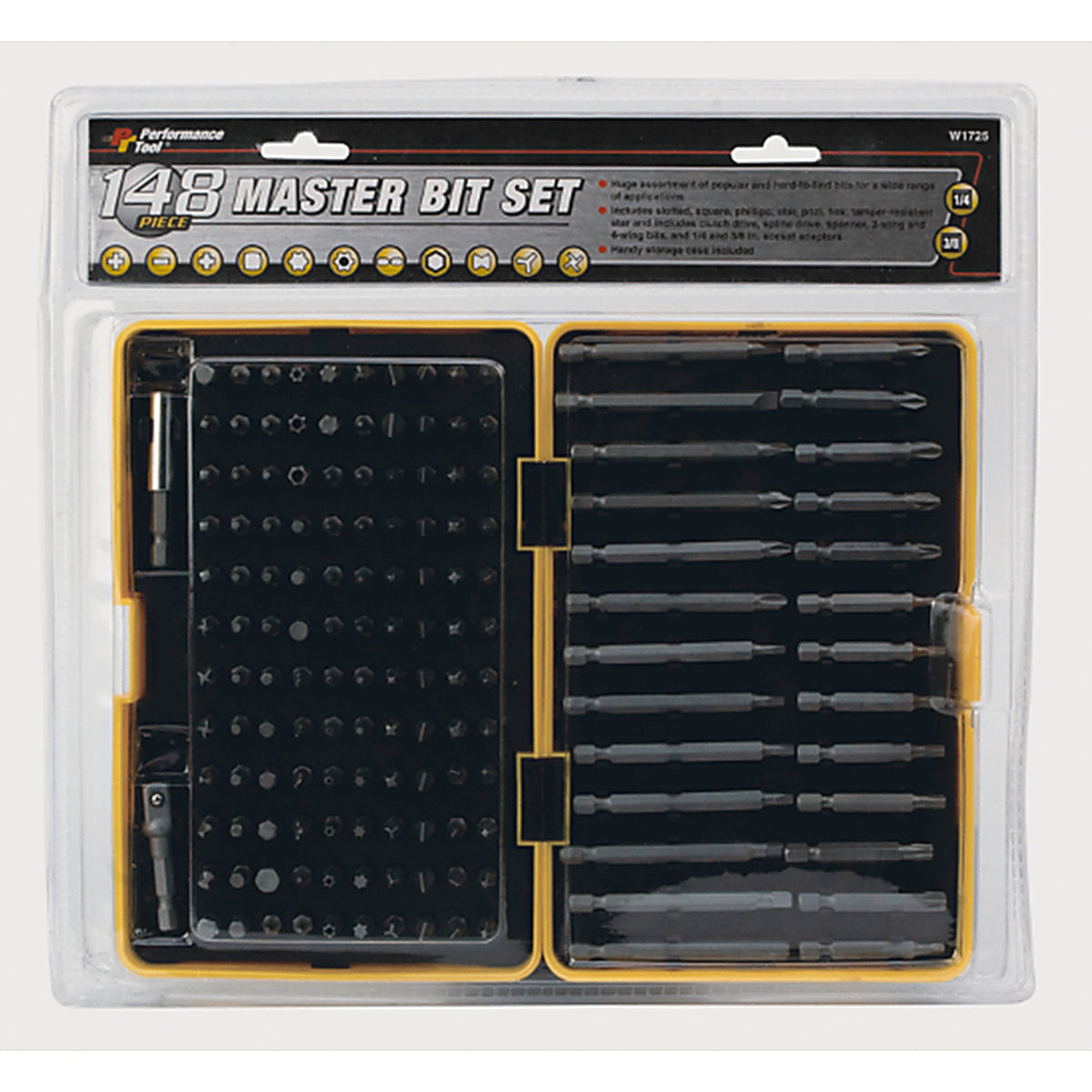 Performance Tool - W1725 - Assorted Master Bit Set Multi-Material 148 pc