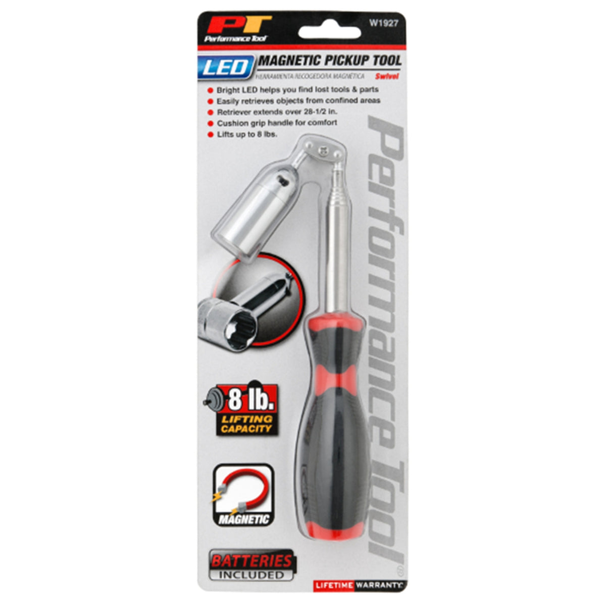 Performance Tool - W1927 - 28-1/2 in. L X 2.80 in. W Silver Magnetic Pick-Up Tool 8 lb. pull 1 pk