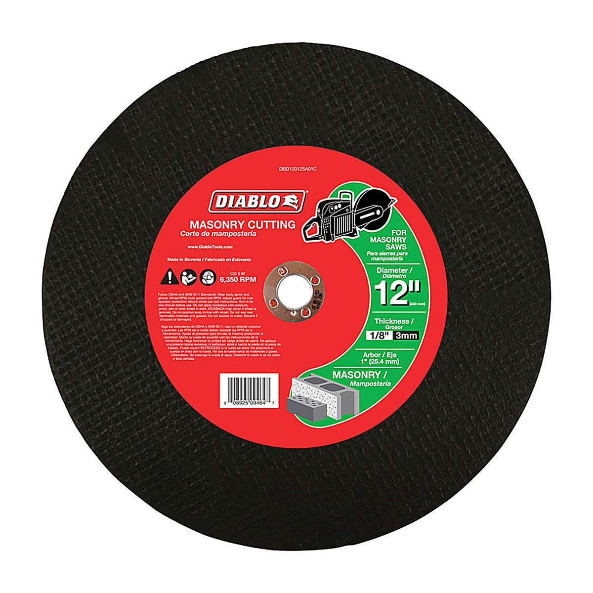 Diablo - DBD120125A01C - 12 in. D X 1 in. S Silicon Carbide High Speed Masonry Cut-Off Disc 1 pk