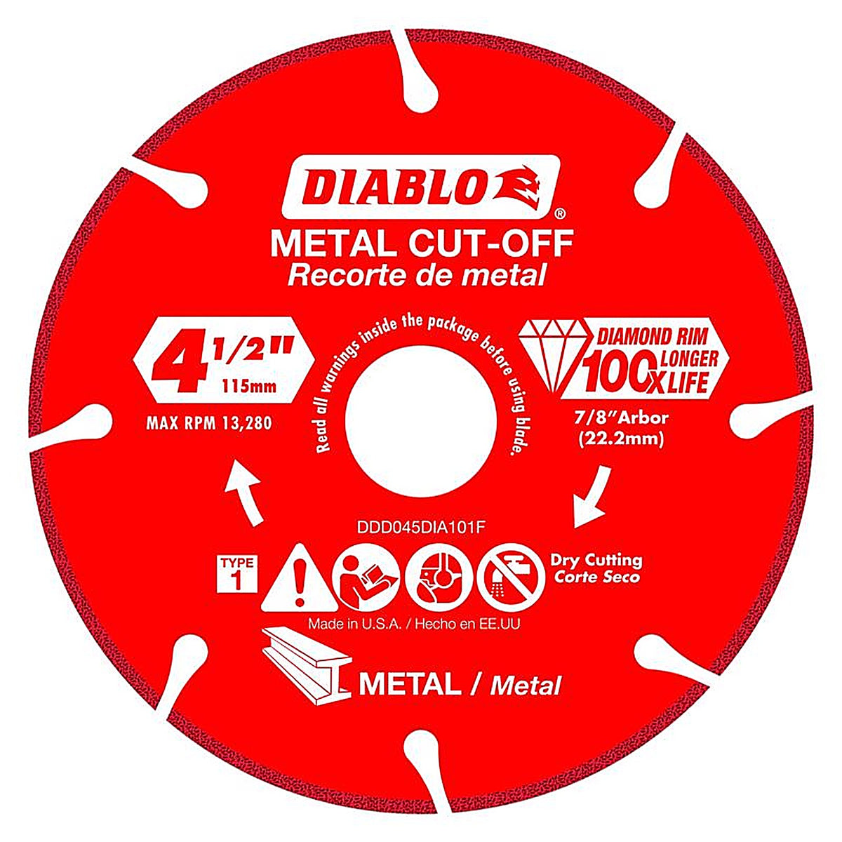 Diablo - DDD045DIA101F - 4-1/2 in. D X 7/8 in. S Diamond Metal Cut-Off Wheel