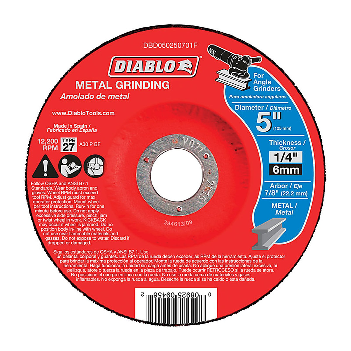 Diablo - DBD050250701F - 5 in. D X 7/8 in. S Aluminum Oxide Metal Grinding Disc 1 pc