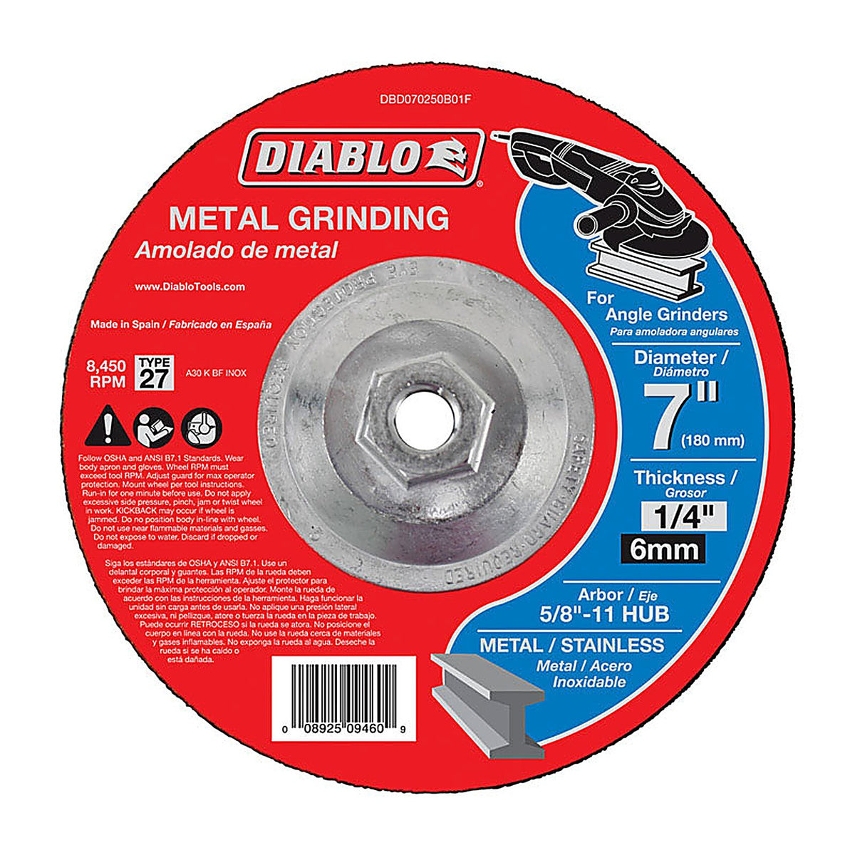 Diablo - DBD070250B01F - 7 in. D X 5/8-11 in. S Aluminum Oxide Metal Grinding Disc 1 pc