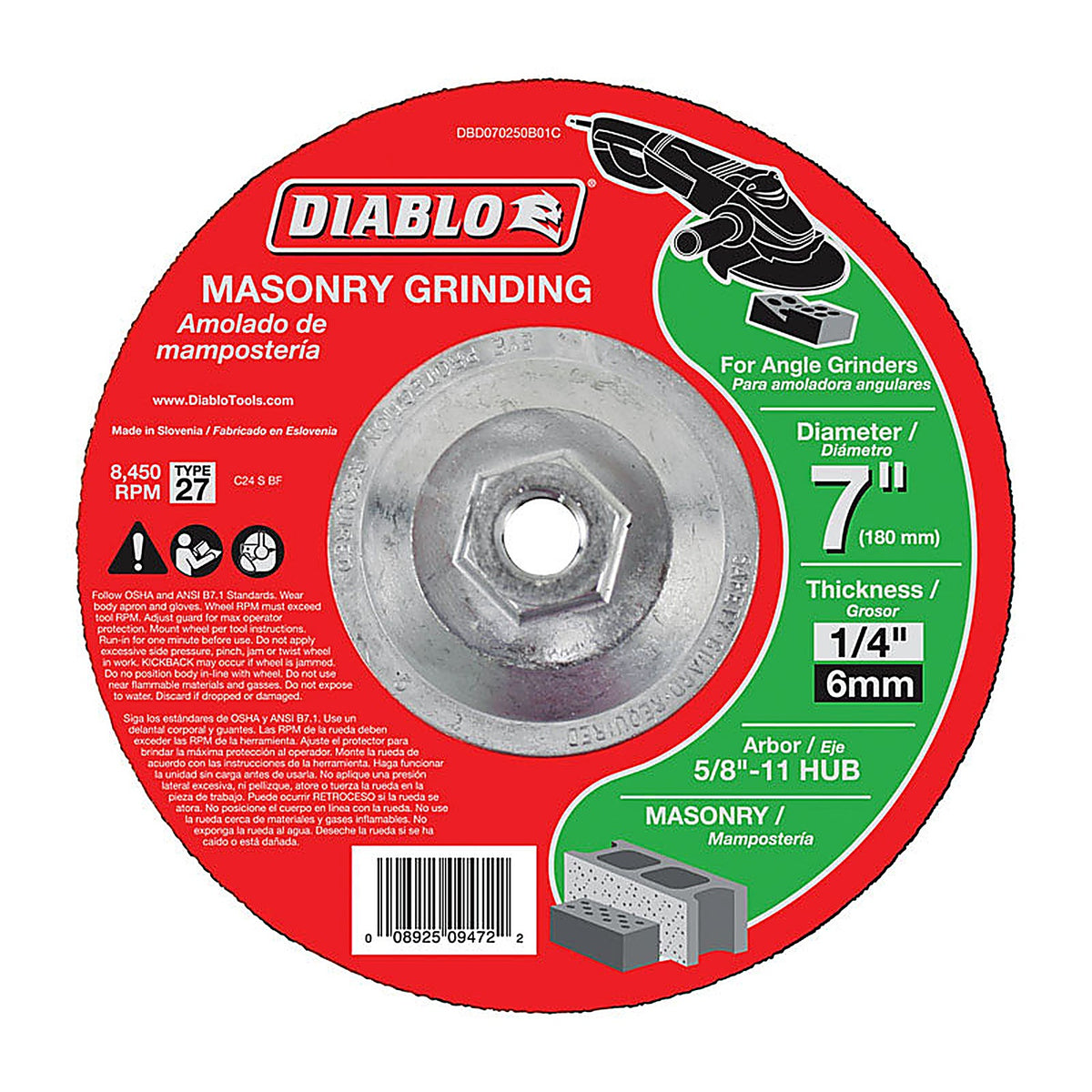 Diablo - DBD070250B01C - 7 in. D X 5/8 in. S Silicon Carbide Masonry Circular Cut-Off Disc 1 pc