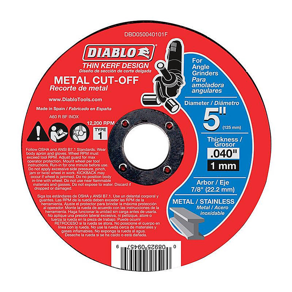 Diablo - DBD050040101F - 5 in. D X 7/8 in. S Aluminum Oxide Metal Cut-Off Disc 1 pk
