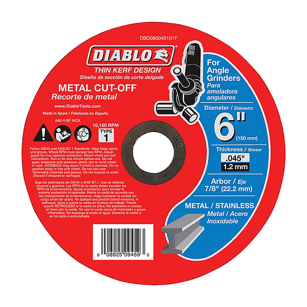 Diablo - DBD060045101F - 6 in. D X 7/8 in. S Aluminum Oxide Metal Cut-Off Disc 1 pk