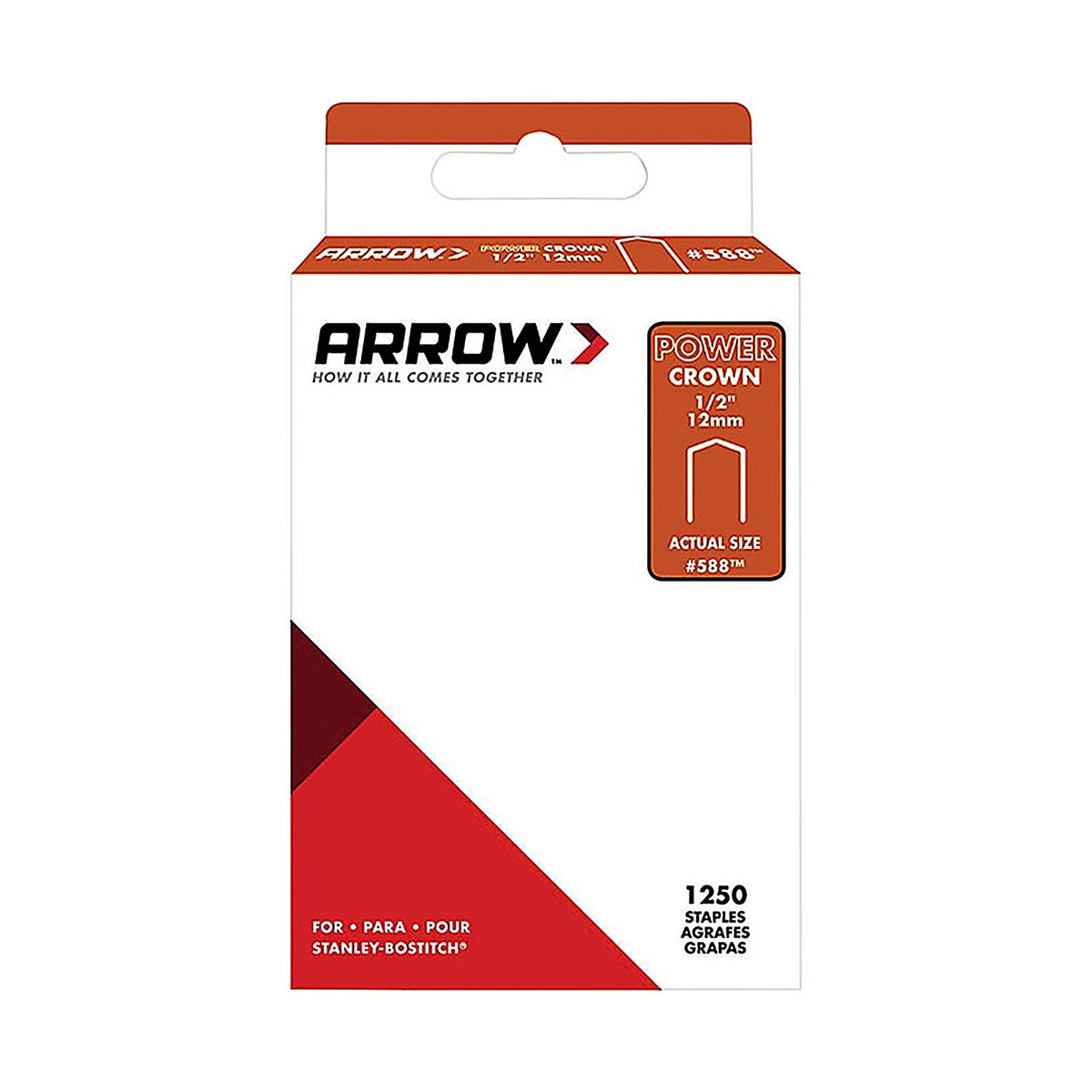 Arrow Fastener - 588SP - #588 3/8 in. W x 1/2 in. L 18 Ga. Power Crown Standard Staples 1250/Pack