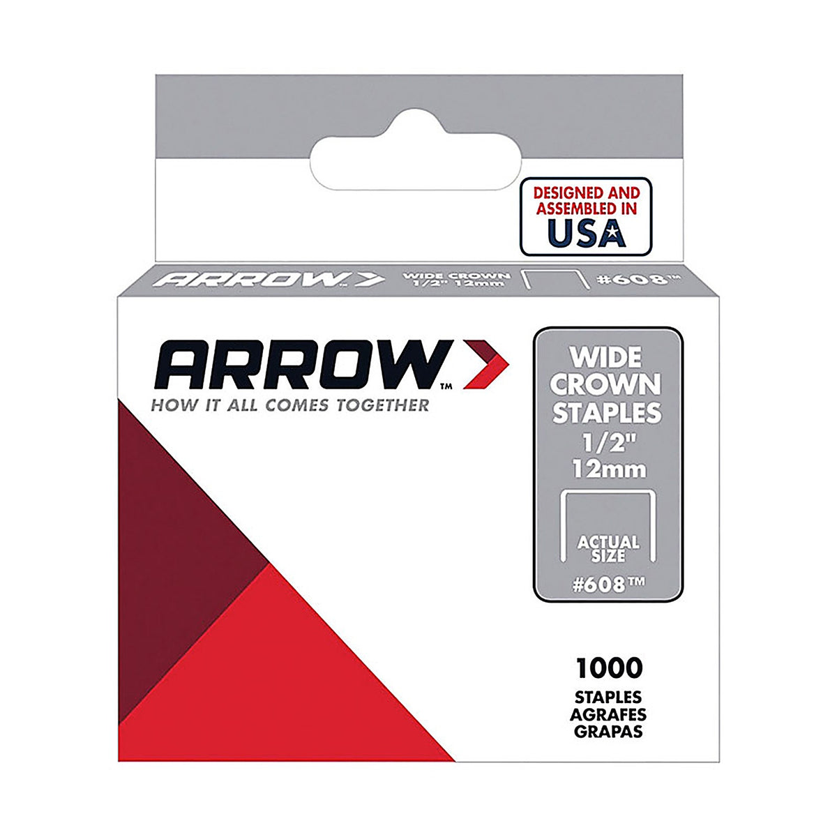 Arrow Fastener - 60830 - #608 3/8 in. W x 1/2 in. L 25 Ga. Wide Crown Standard Staples - 1000/Pack
