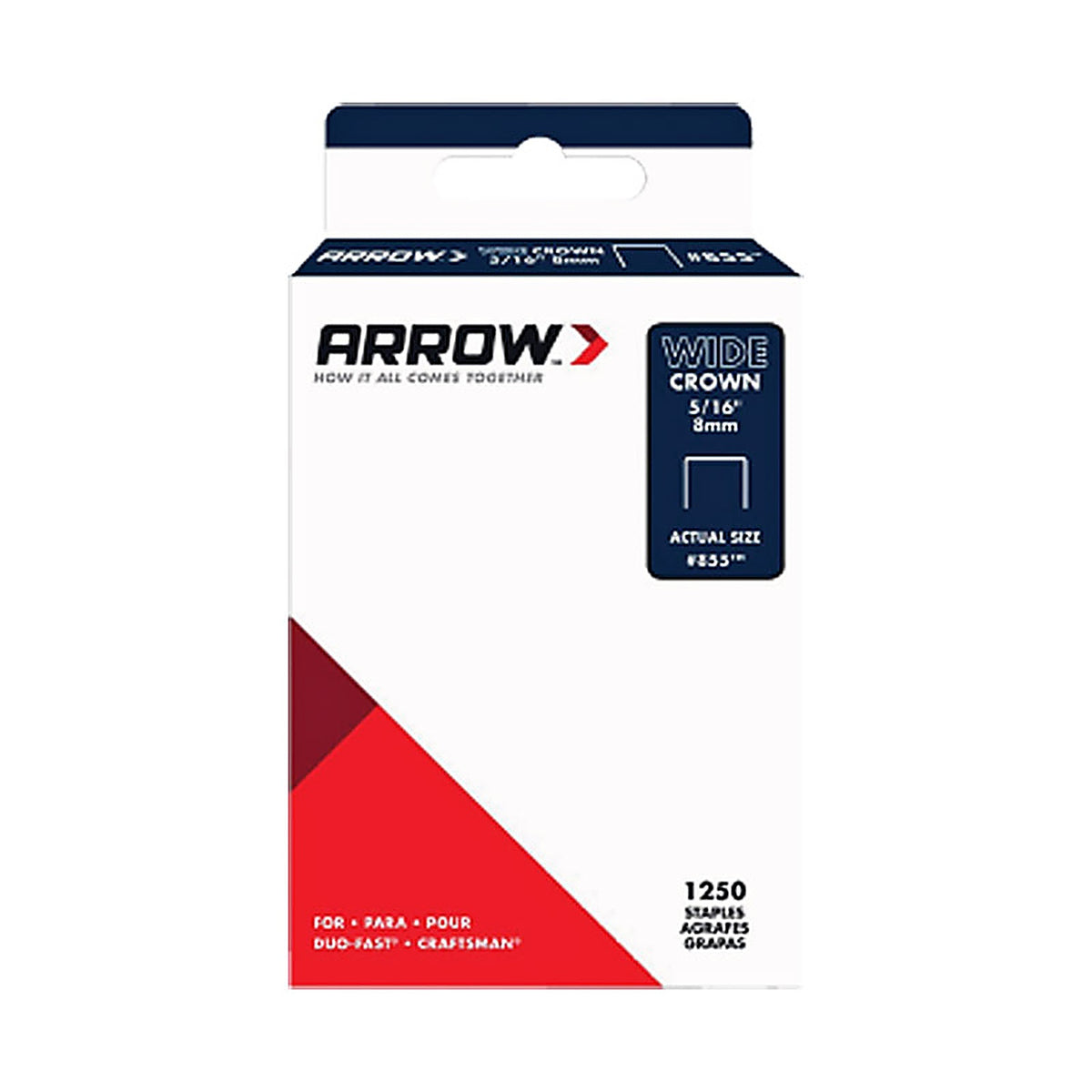 Arrow Fastener - 855SP - #855 1/2 in. W x 5/16 in. L 18 Ga. Wide Crown Standard Staples 1250/Pack
