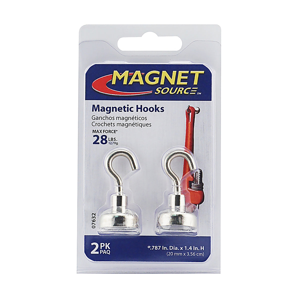 Master Magnetics - 7632 - 1.4 in. Neodymium Magnetic Hook 28 lb. pull 42 MGOe Silver 2/pc.