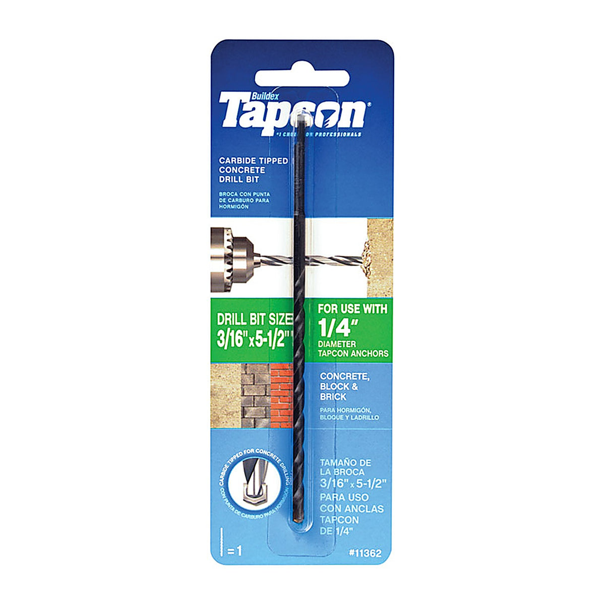 Tapcon - 11362 - 3/16 in. S X 5-1/2 in. L Carbide Tipped Concrete Drill Bit 1 pc