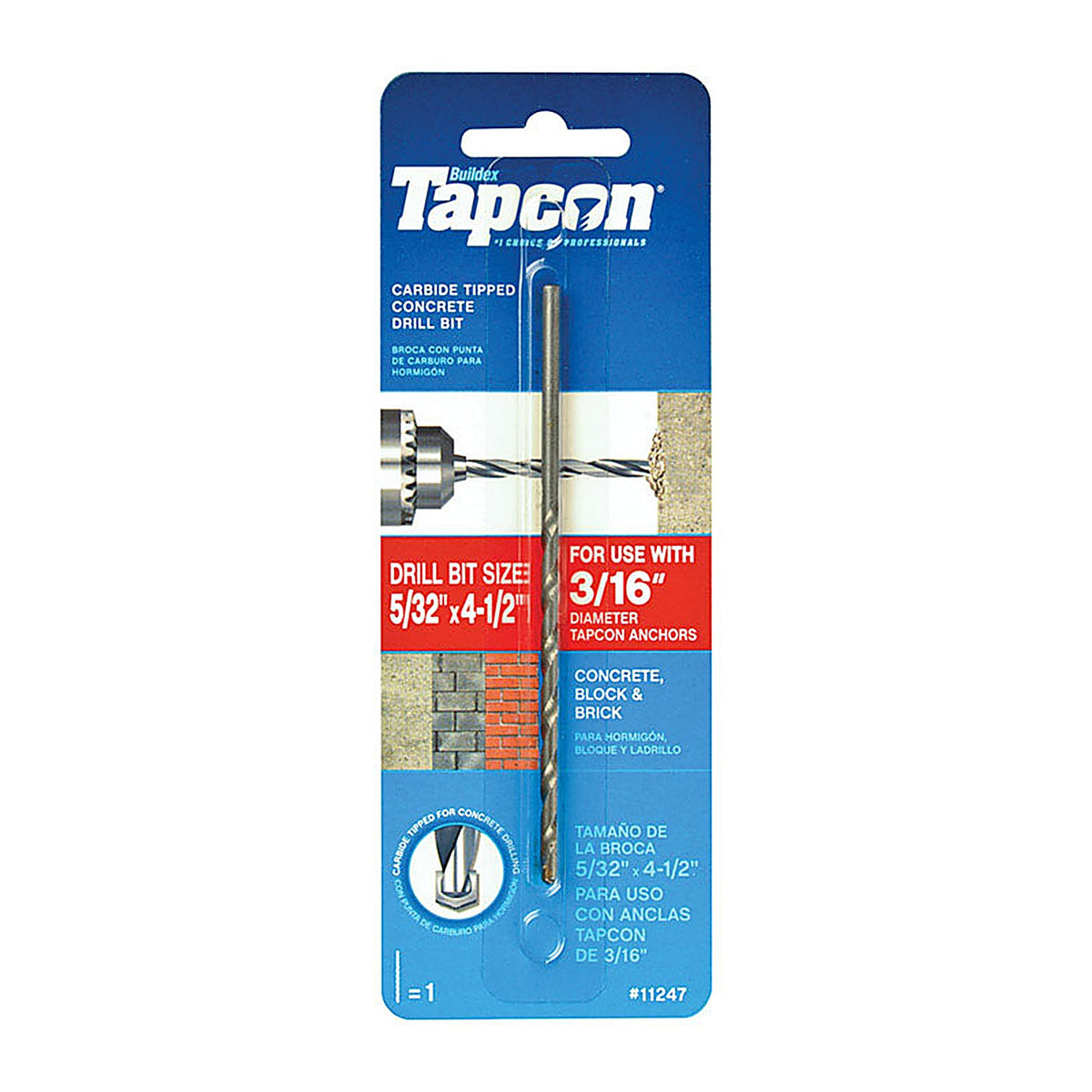 Tapcon - 11247 - 5/32 in. S X 4-1/2 in. L Carbide Tipped Concrete Drill Bit 1 pc
