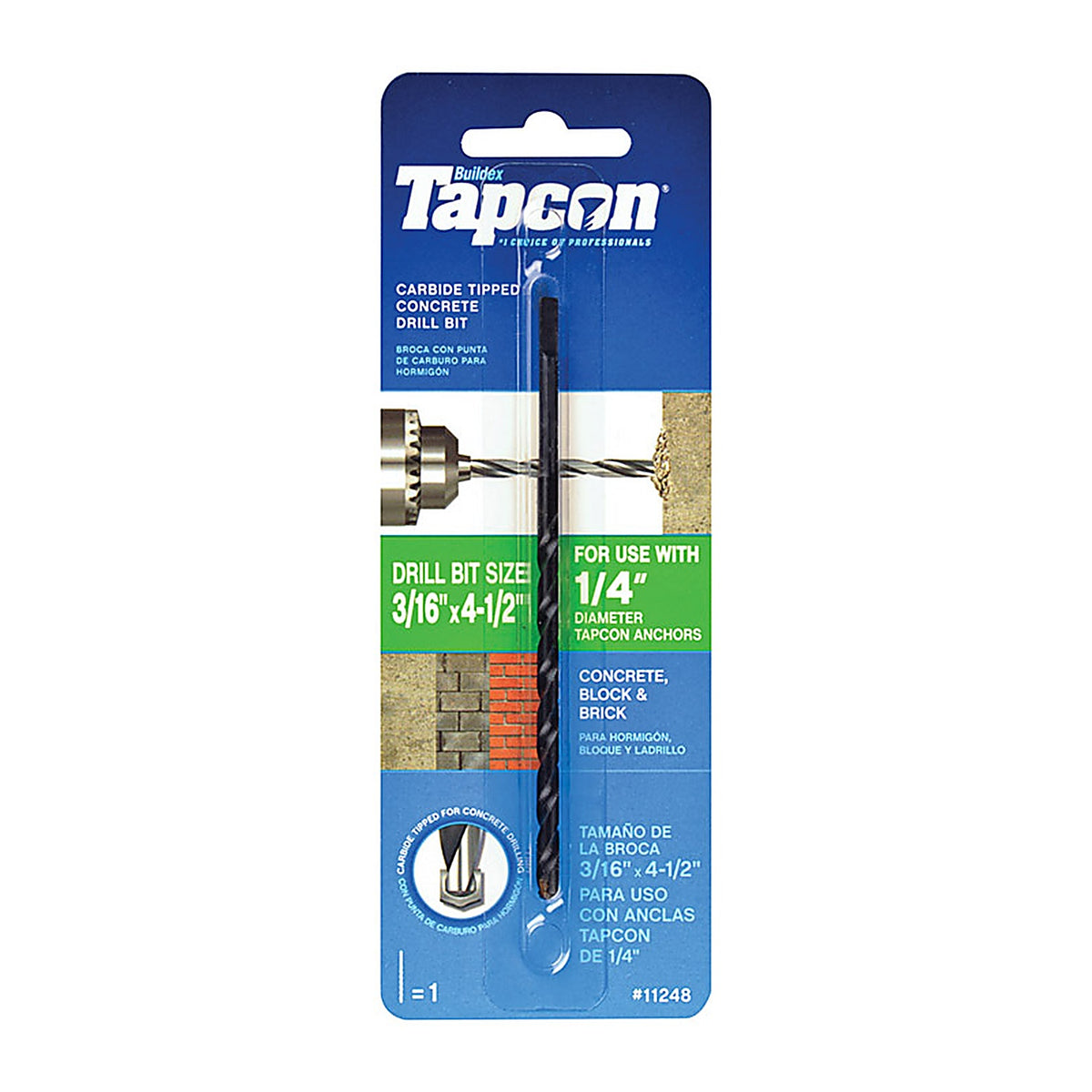 Tapcon - 11248 - 3/16 in. S X 4-1/2 in. L Carbide Tipped Concrete Drill Bit 1 pc