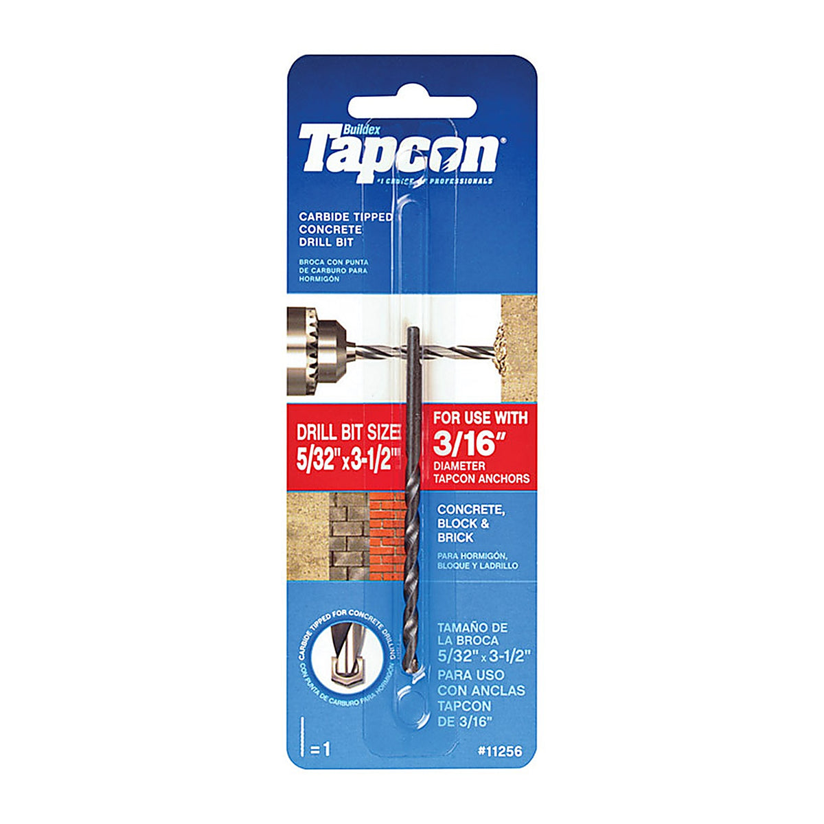 Tapcon - 11256 - 5/32 in. X 3-1/2 in. L Carbide Tipped Masonry Drill Bit Straight Shank 1 pk