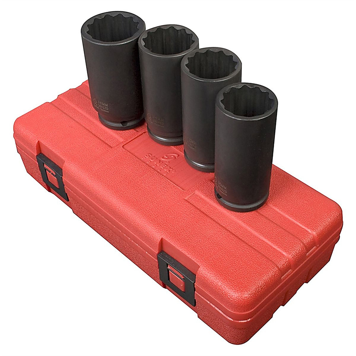 Sunex Tools - 2837 - 1/2 in Drive, 12 Pt. Metric Deep Spindle Nut Impact Socket Set, 4 Pc.