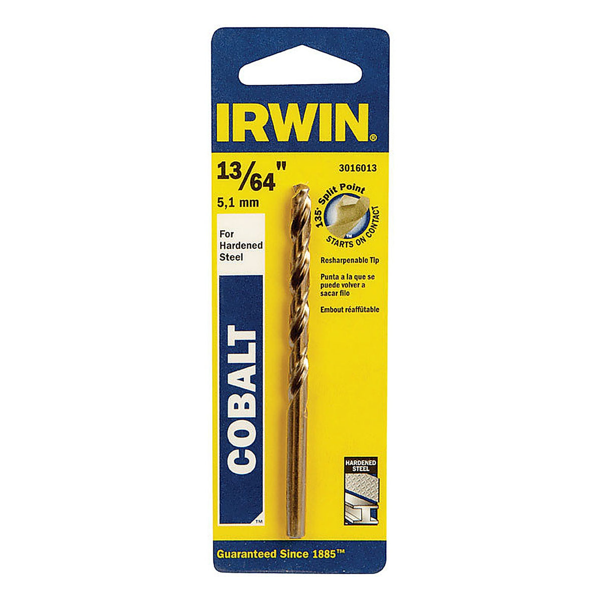 Irwin - 3016013 - 13/64 in. x 3-5/8 in. L Cobalt Steel Drill Bit 1/pc.