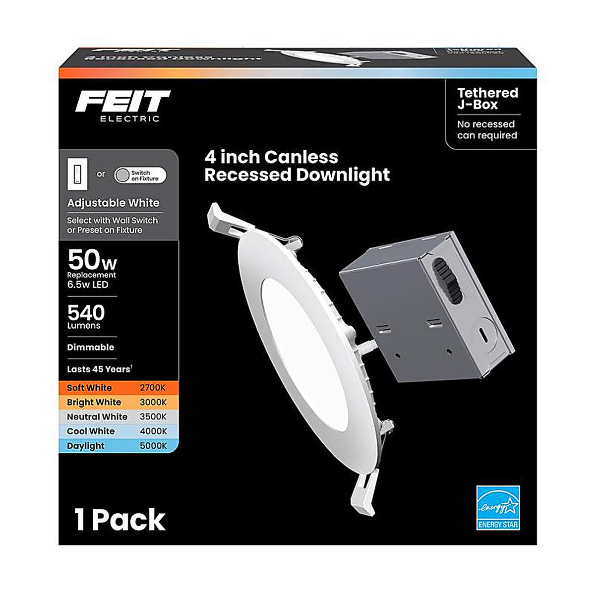 Feit Electric - LEDR4XT/5CCT - White 4 in. W LED Recessed Downlight 9 W