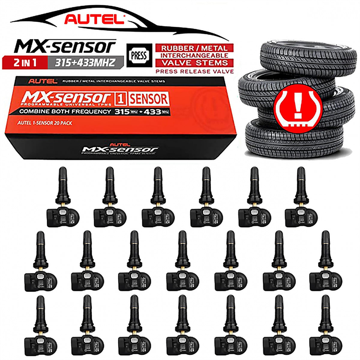 Autel - 300010 - 1-Sensor - Bulk of (20) Individually Bagged with Rubber Press-Inch Valve, Bulk Bo