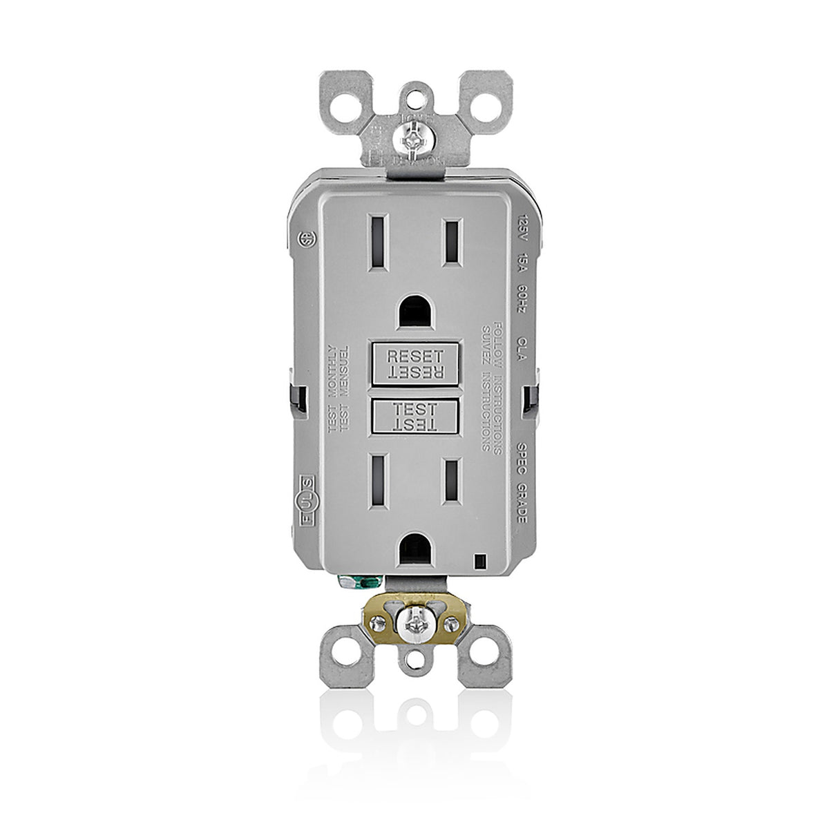 Leviton - GFTR1-GY - 15 amps 125 volt Duplex Gray GFCI Outlet 5-15R - 1/Pack